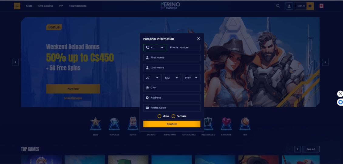 Screenshot of Trino Casino registration process - step 6
