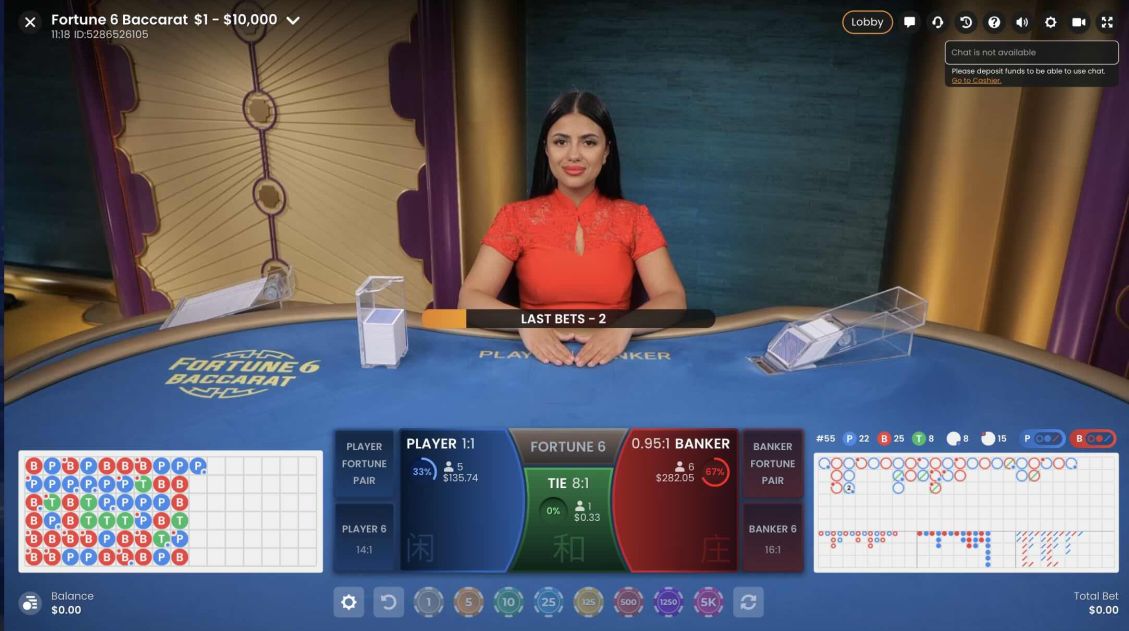 Live Baccarat games at FortunePlay Casino