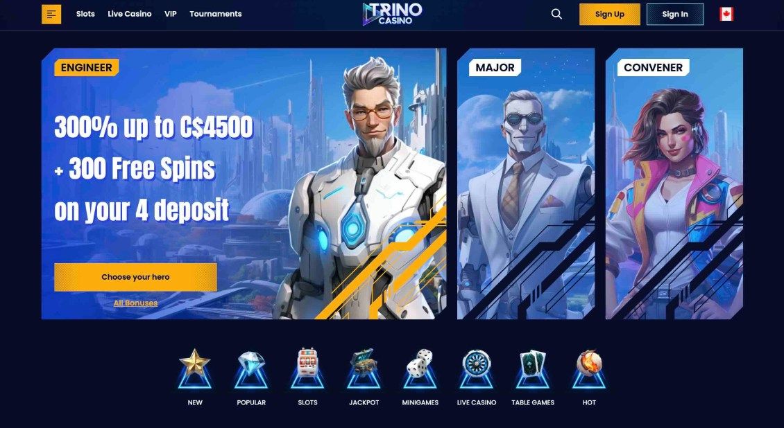Image of main page of Trino Casino