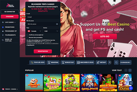 Page principale du casino Trips