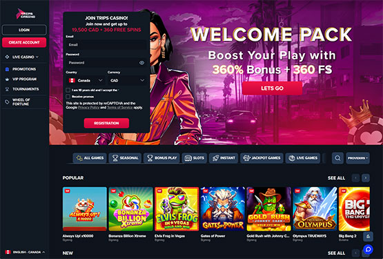 Trips Casino main page