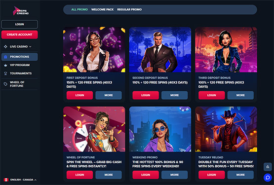 Trips Casino bonus page