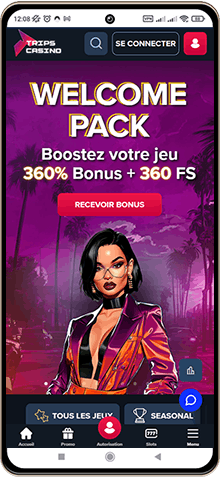 Capture d'écran de la page principale de Trips Casino sur mobile