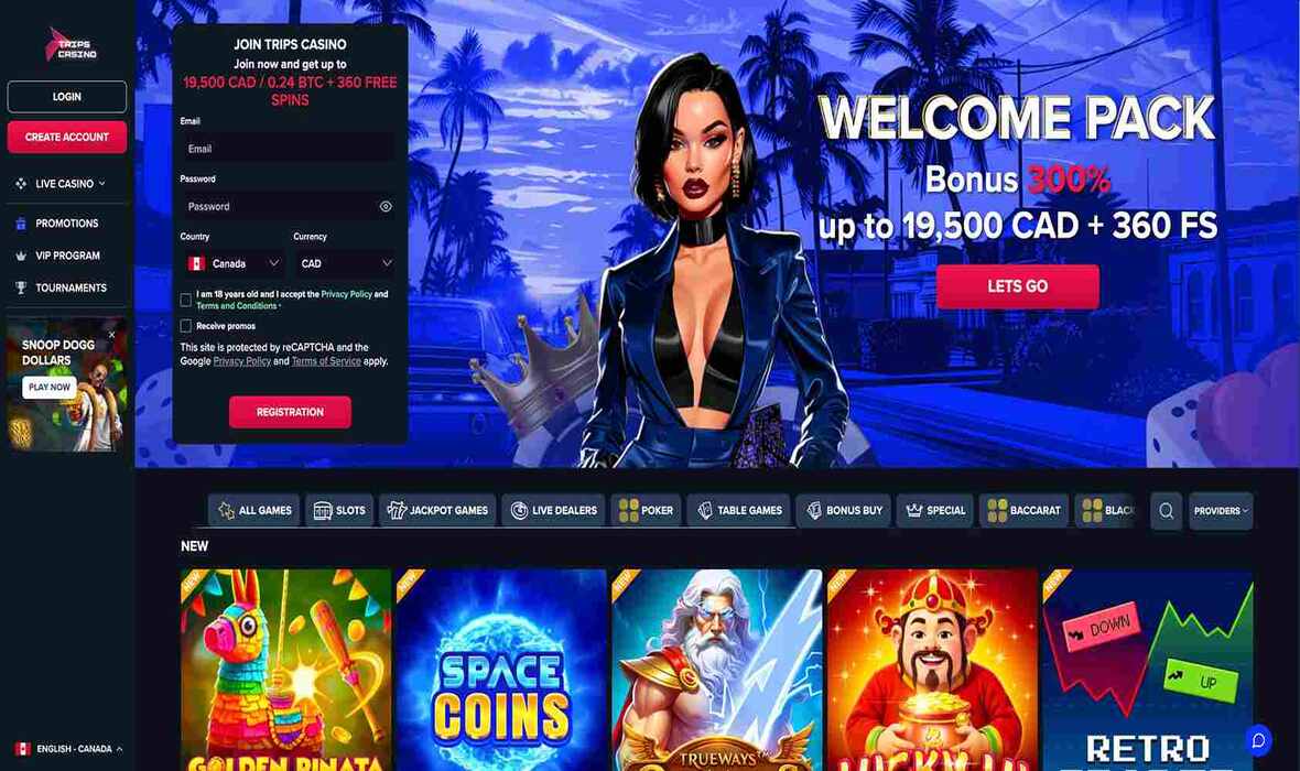 Trips Casino main page