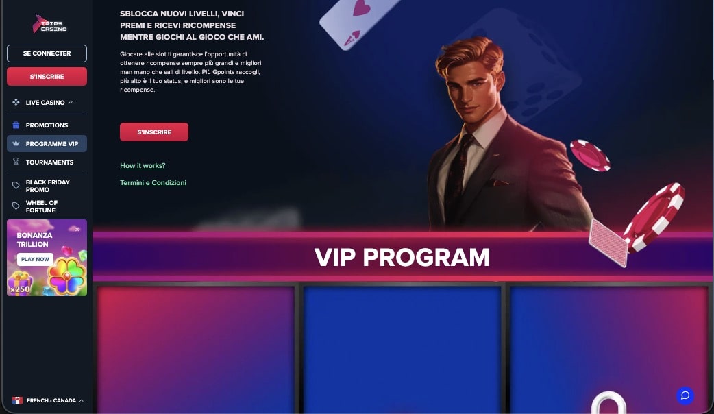 Trips casino vip page de programmation