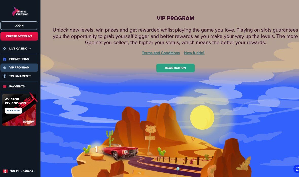 Trips Casino vip page