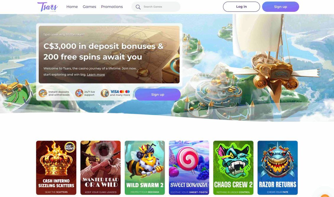 IMage of main page of Tsars Casino