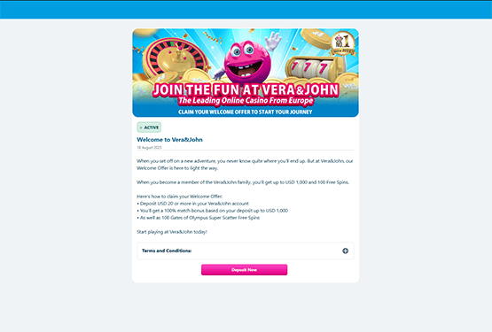 Vera & John casino promotions page