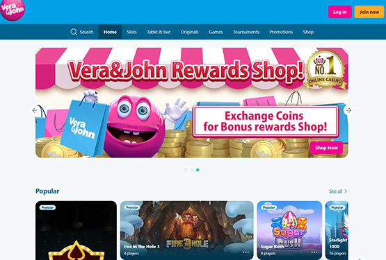 Page principale du casino Vera & John
