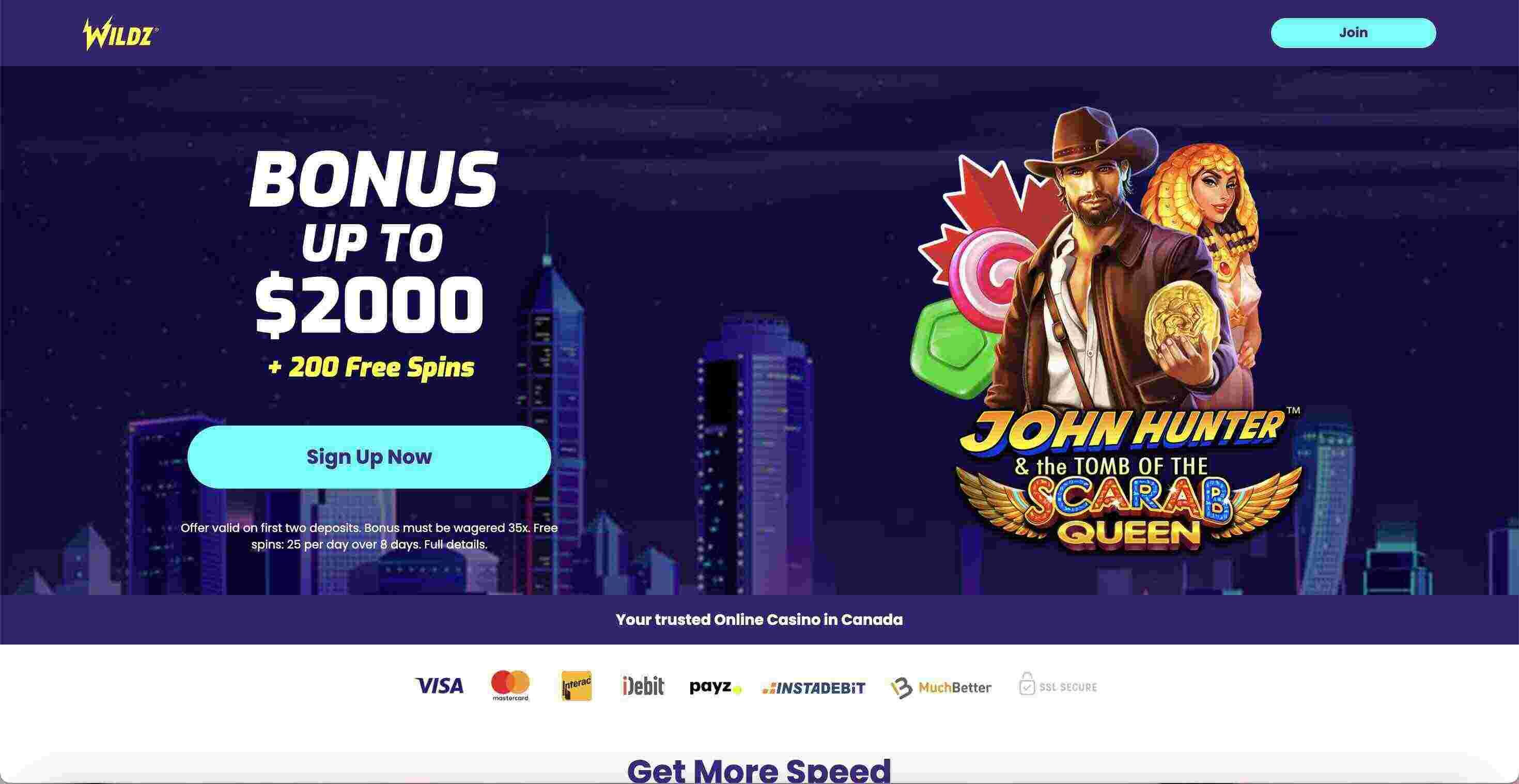 Main Page of Wildz Casino Site