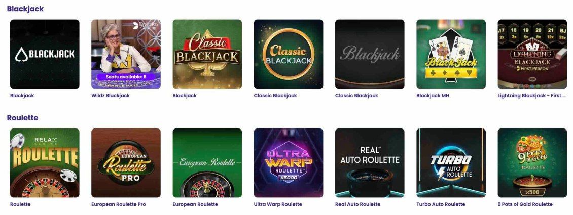List of table games at Wildz casino