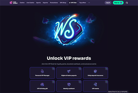 Winspirit Casino Vip club page