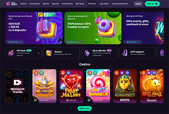 Winspirit Casino main page