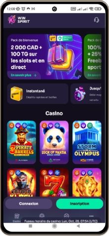 Capture d'écran de la page principale de Winspirit Casino sur mobile