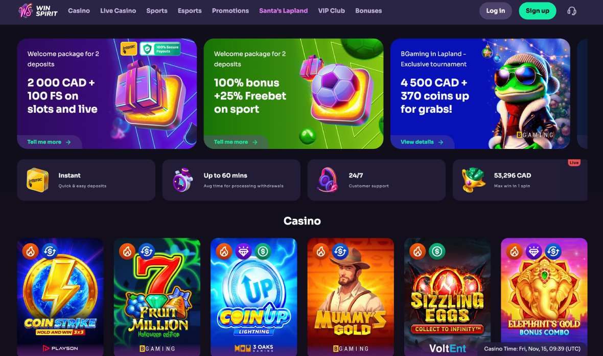 Winspirit Casino main page