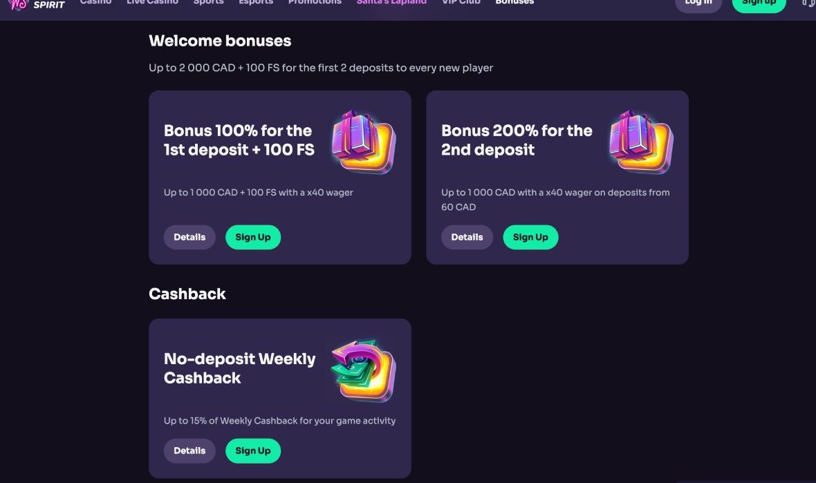 Winspirit Casino promotion page