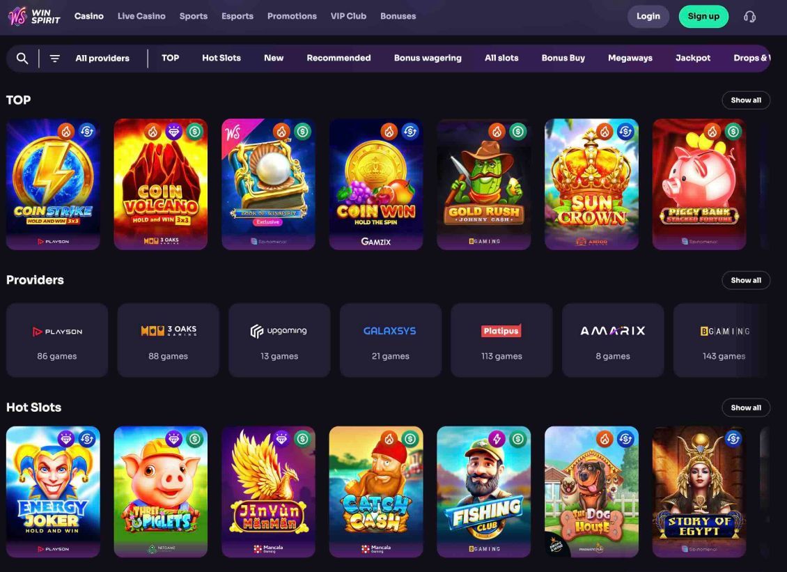 List of available games at Winspirit Casino