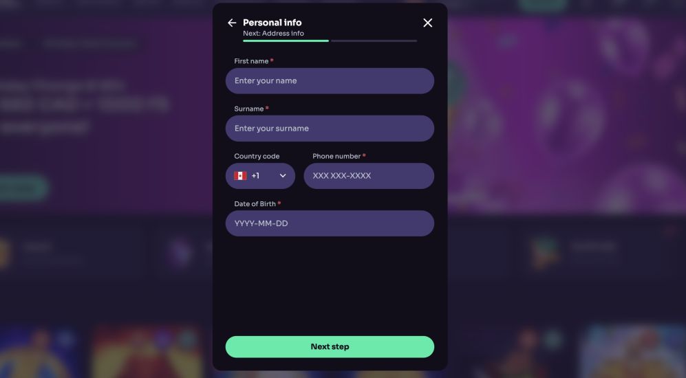 Screenshot of Winspirit Casino registration process - step 3
