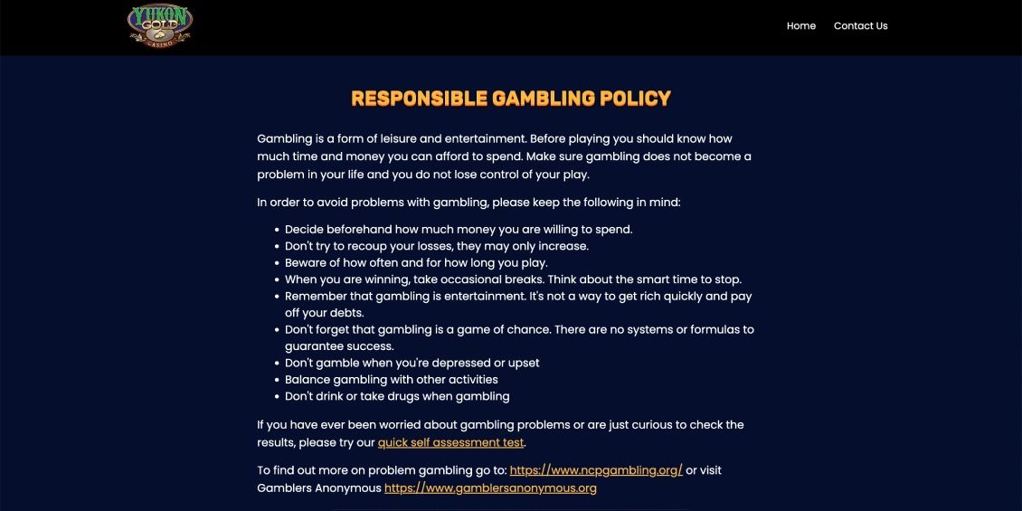 Responsible Gaming at Yukon Gold Casino