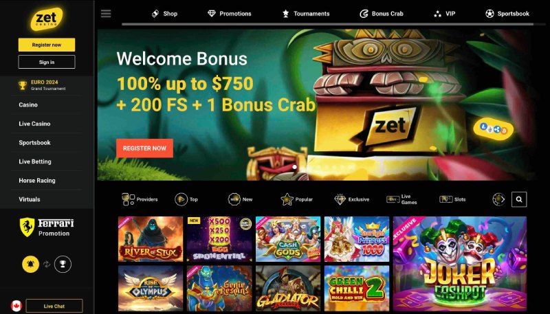 Zet Casino main page