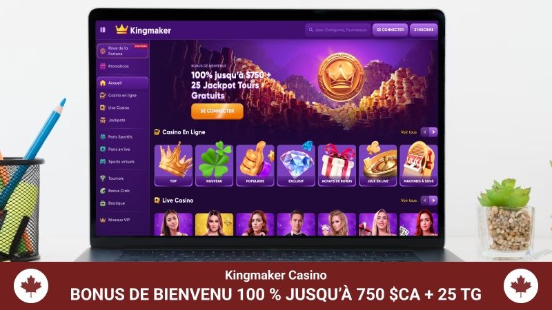 Page principale de Kingmaker casino