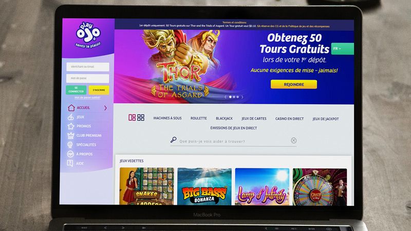 page principale de playojo casino sur l'écran de l'ordinateur portable