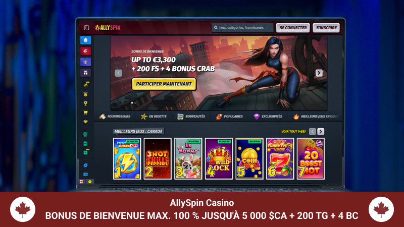 Page principale de Allyspin sur l'écran de l'ordinateur portable