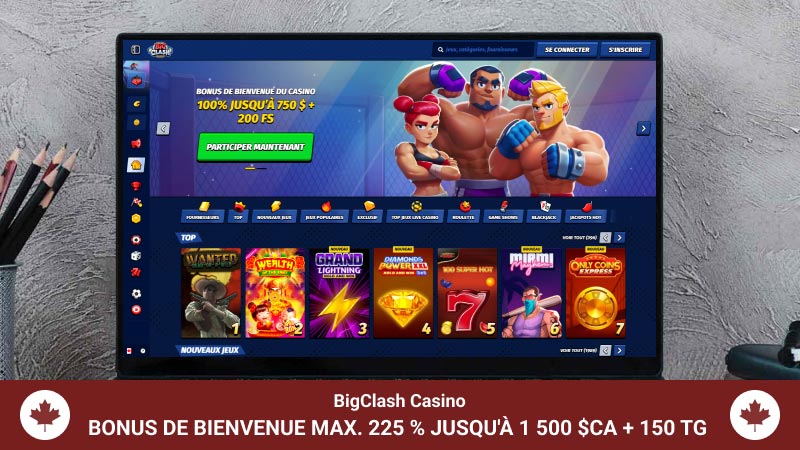 page principale de Big Clash casino sur l'écran de l'ordinateur portable