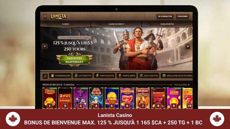 Page principale de Lanista casino sur l'écran de l'ordinateur portable