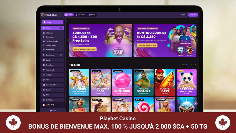 page principale de Playbet casino sur l'écran de l'ordinateur portable