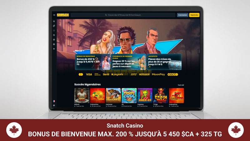 Page principale de Snatch sur l'écran de l'ordinateur portable