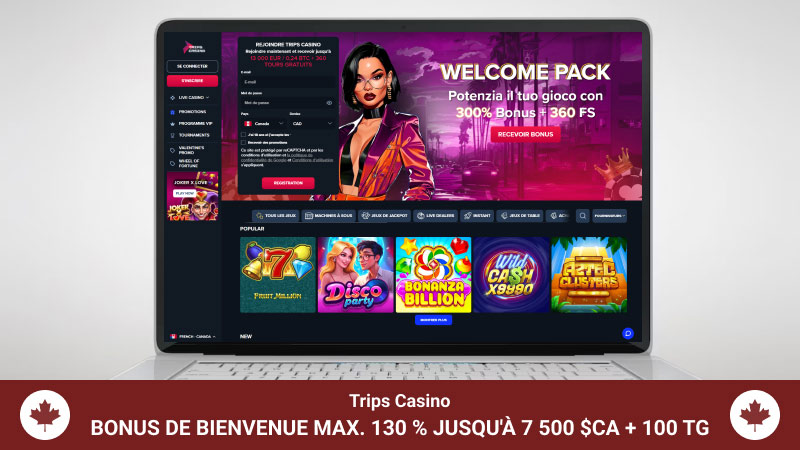 page principale de Trips casino sur l'écran de l'ordinateur portable