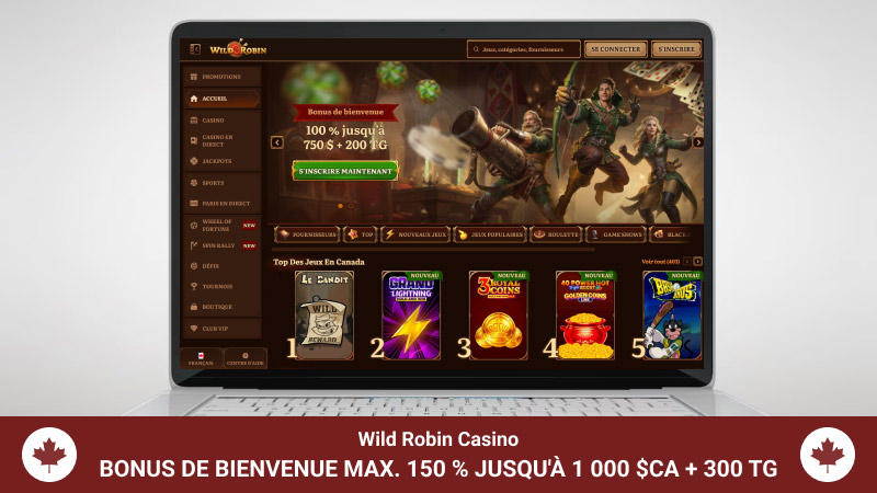 Page principale de Wild Robin sur l'écran de l'ordinateur portable