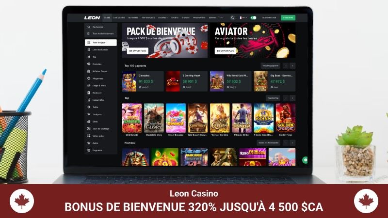 page principale de leon casino sur l'écran de l'ordinateur portable