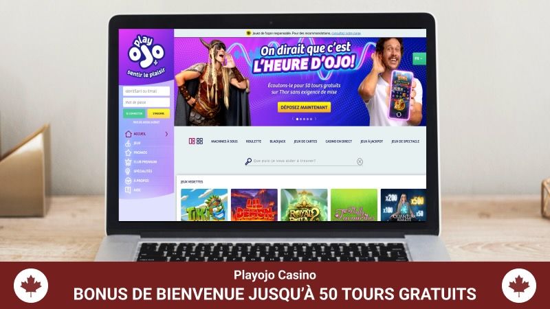 page principale de playojo casino sur l'écran de l'ordinateur portable