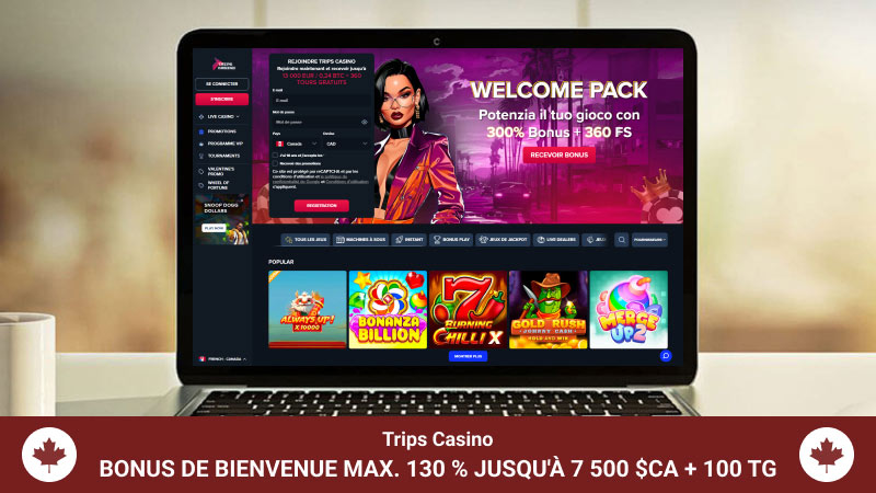 Page principale de Trips casino sur l'écran de l'ordinateur portable
