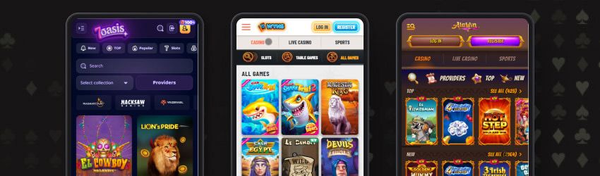 Screenshots of casino game pages on mobile phones