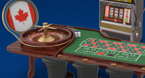 Bannière avec le drapeau du Canada et une table de roulette
