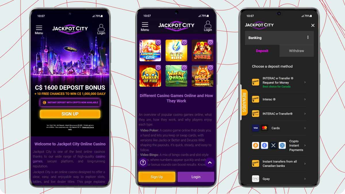 Mobile screenshots of Jackpot City Casino