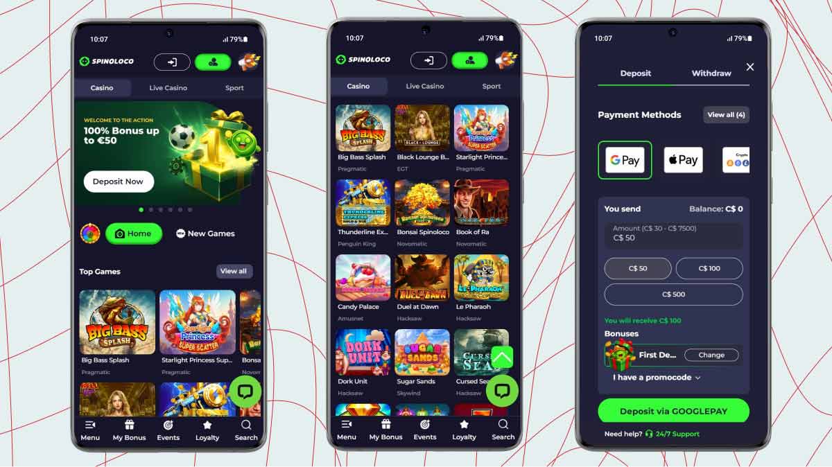 Mobile screenshots of Spinoloco Casino