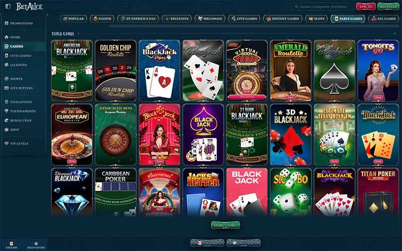 Blackjack page at BetAlice Casino
