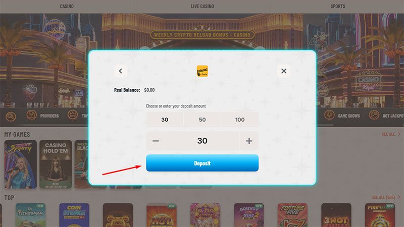 Deposit amount of Wyns Casino