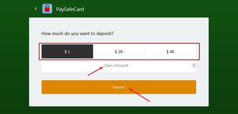 Deposit with paysafecard