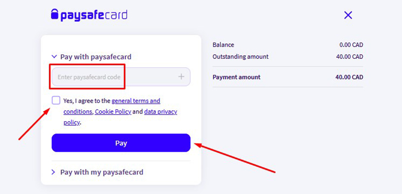 Paysafecard window