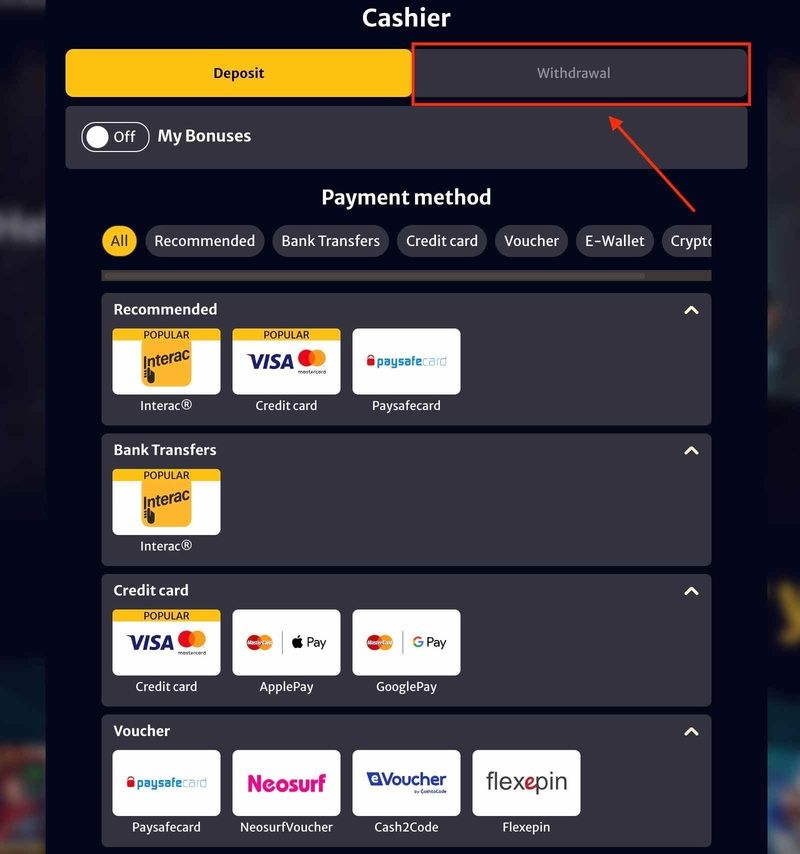 Withdraw oprion