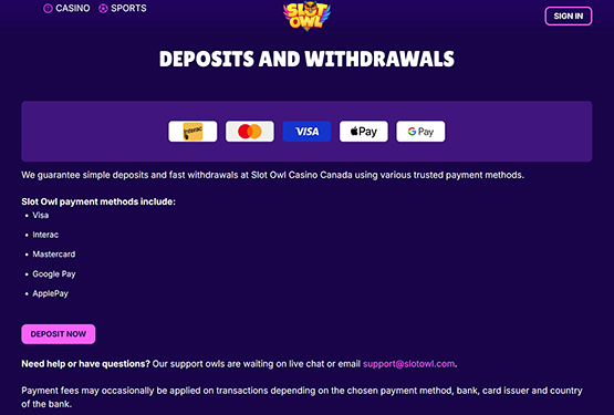 SlotOwl Casino - payments