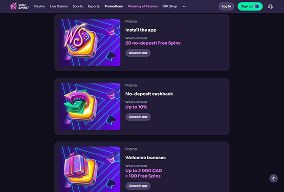 Winspirit Casino - welcome bonus