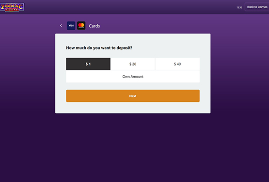 Zodiac Casino - minimum deposit