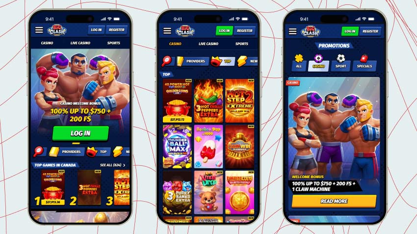 Mobile screenshots of BigClash Casino