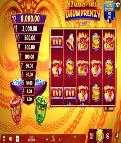 Play in 12 Masks of Fire Drum Frenzy by GameBurger Studios – Review, Free Play in Demo Mode for free now | CasinoCanada.com